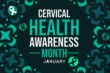 Cervical Health Awareness Month background design with ribbon and typography in the center. January is cervical health awareness month, backdrop