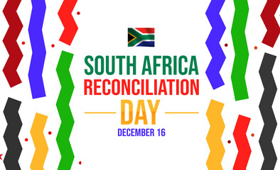 South Africa Reconciliation Day wallpaper with waving flag and typography. December 16 is observed as Reconciliation day, backdrop