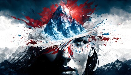 imagine a mountain in your mind visualized on your forehead and it gets hit by the unstoppable object your soul lies broken your mind silenced your thoughts lost detailed textured emphasize blue 
