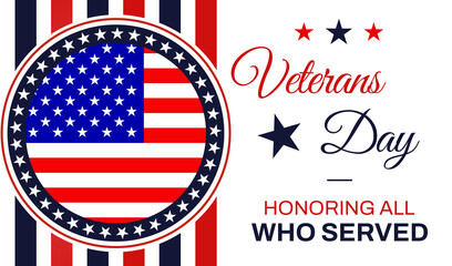 Veterans Day background, honoring all who served background design with USA flag and typography on the side.