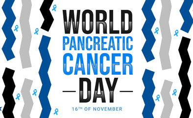 World Pancreatic cancer day wallpaper with colorful shapes and typography in the center.
