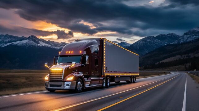 Autonomous semi truck drives at night, scanning surroundings.cool wallpaper	