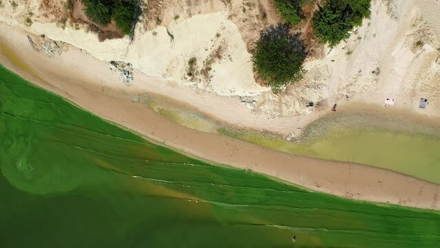 Ukraine, View from the mountain Pivikha on the Kremenchuk water reservoir near Svitlovodsk, Kirovograd region, Ukraine. Natural background in a sunny summer day.
