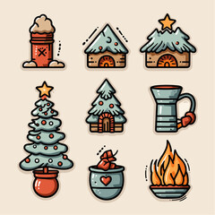Set of Christmas illustrations, Christmas baked goods