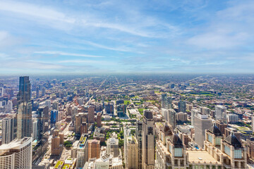 Fototapeta na wymiar Chicago aerial photography view of buildings in a sunny day. Architectural view of the city, urban scene.