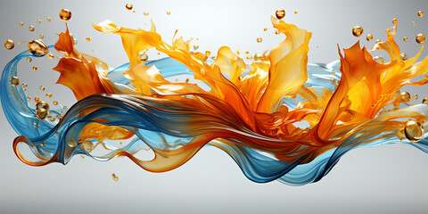 Wasser und Spiegelung in blau und orange platscht als Hintergrund für Webdesign Nahaufnahme im Querformat für Banner, ai generativ - obrazy, fototapety, plakaty