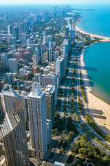 Chicago aerial photography view of buildings in a sunny day. Architectural view of the city, urban...