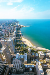 Chicago aerial photography view of buildings in a sunny day. Architectural view of the city, urban...