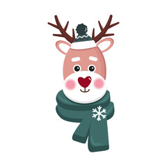 Cute deer face. Vector illustration for holidays. Head of cute deer in childish style