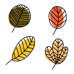 Doodle autumn leaves hand drawn collection. Isolated vector cartoon clipart. Perfect for tee, poster, greeting card, stickers.