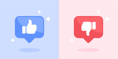Like button blue illustration icon - Red bubble dislike button or icon thumbs down or unlike sign feedback
 - obrazy, fototapety, plakaty