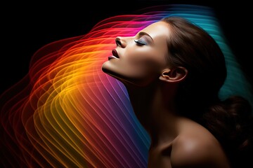 beautiful young girl colorful multicolored rainbow hair copy space wallpaper