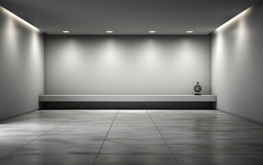 Blank light and dark interior background. White geometrically textured 3D white blank wall and smooth light floor with beautiful lighting