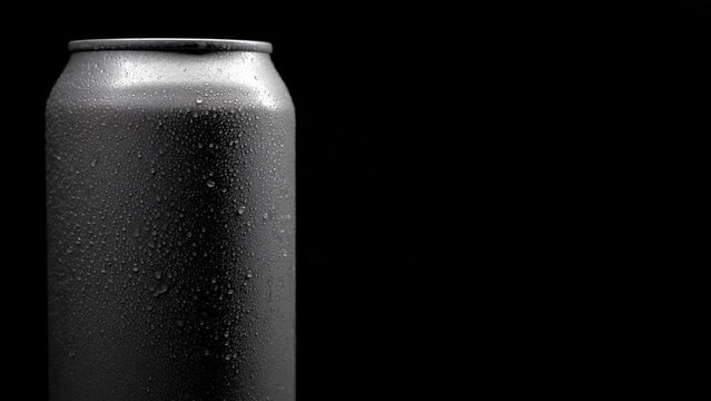 
aluminum can guiding with water drops on black background