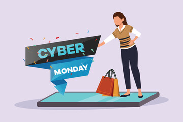 Cyber Monday sale banner template for business promotion. Online Shopping and Marketing Concept. Colored flat vector illustration isolated.