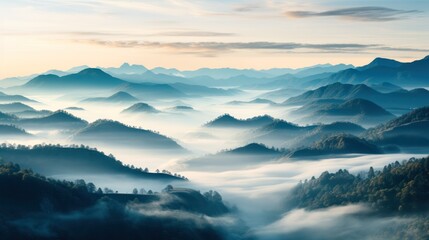 Fototapeta na wymiar aerial perspective.mountains with valleys shrouded in fog.morning mountain landscape. 