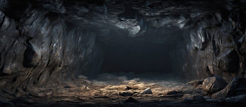 Realistic a dark underground tunnel and close up of rocky texture inside a cave