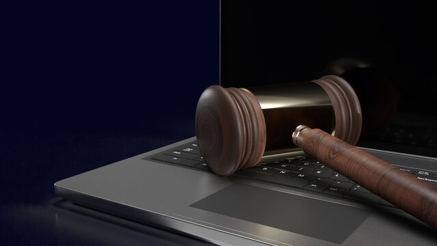 The hammer on notebook for law concept 3d rendering