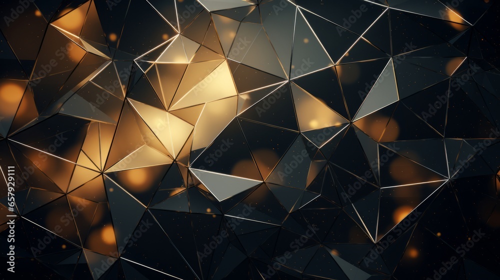 Poster a black and gold abstract background with a lot of small triangles