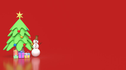 Fototapeta na wymiar The Snowman and Christmas tree for holiday concept 3d rendering