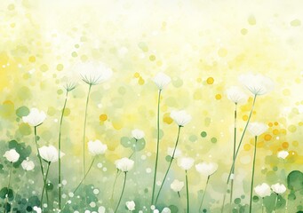 Fresh and beautiful colors flower background, in the style of pointillist dots of color, light yellow and light green, vibrant watercolor, small brush marks. generative AI
