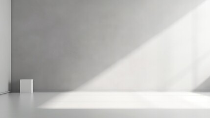 Fototapeta premium abstract. minimalistic background for product presentation. walls in large empty room greyish white. can full of sunlight. Loft wall or minimalist wall. Shadow, light from windows to plaster wall.