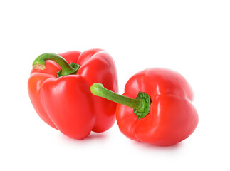 Fresh red bell peppers isolated on white background