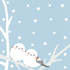 シマエナガと雪の冬のイラスト　アスペクト比1：1バージョン