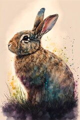 full image watercolor art of a rabbit 