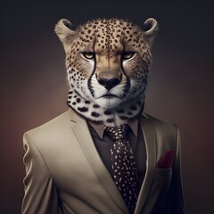 cheetah wearing suit and tie 
