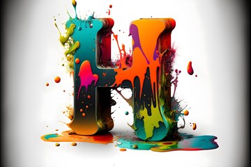H letter creative full color splash background 3d stencil png transparent background 