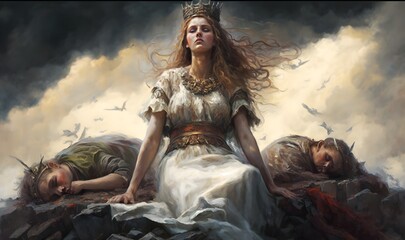 The Slavic goddess Bereginya sits on the clouds and weeps as her sons die on the hill in battle two brothers modern soldiers die in battle with each other 
