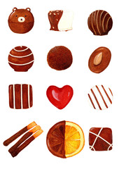 手描き水彩の美味しそうなチョコレートのイラスト / Hand-painted watercolor delicious chocolate illustration