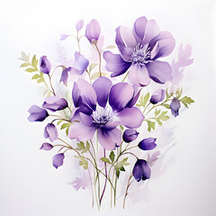 Watercolor painting of purple flowers isolated on a white background. Generative ai. 