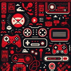 retro game design pleasant pattern reds black 