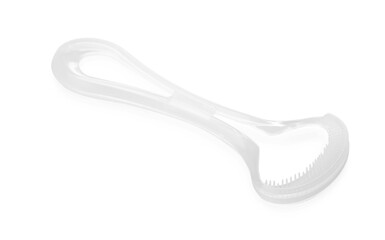 One plastic tongue cleaner isolated on white. Dental care