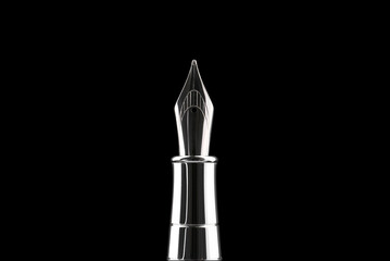 Stylish silver fountain pen on black background, closeup