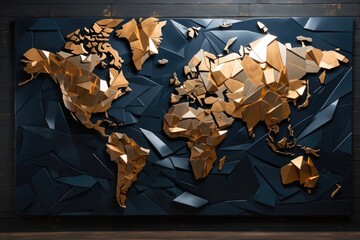 metallic, shiny, gold world map