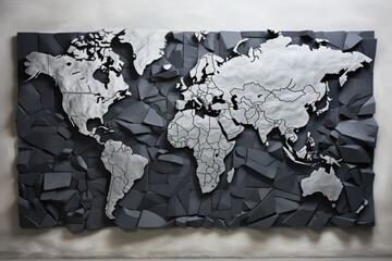 complete metal and gray stainless steel world map