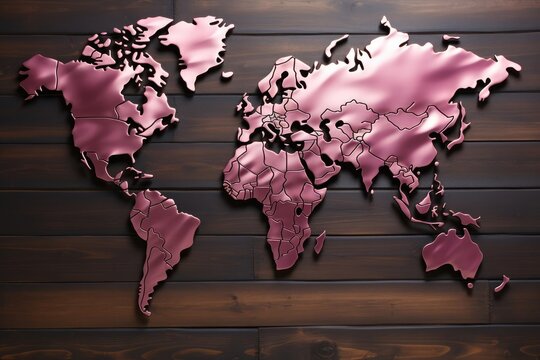 lilac metallic and stainless steel world map, mapamundi