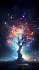 Fototapeta na wymiar A tree in the middle of a night sky