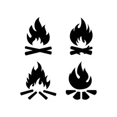 Camp fire icon. Bonfire burning on firewood sign. Vector.