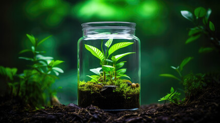 Green Plant in Glass Jar A Symbol of Financial Growth and Prosperity