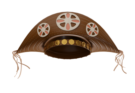 Chapéu de Couro Cangaceiro Lampião com flor artesanato para campanhas do nordeste nordestino  png sem fundo visão FRONTAL