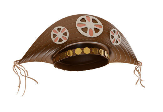 Chap&eacute;u de Couro Cangaceiro Lampi&atilde;o com flor artesanato para campanhas do nordeste nordestino  png sem fundo vis&atilde;o FRONTAL inclinada