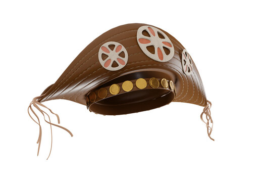 Chap&eacute;u de Couro Cangaceiro Lampi&atilde;o com flor artesanato para campanhas do nordeste nordestino  png sem fundo vis&atilde;o FRONTAL