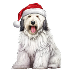 Cute English Sheepdog Christmas Clipart Illustration