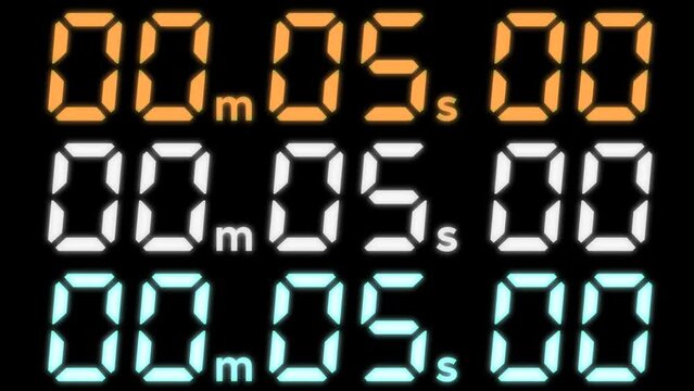3 color variations of 60 minutes digital stop watch