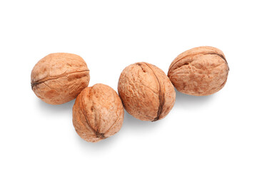 Whole walnuts on white background