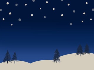Obraz premium 雪降る真夜中の森の背景 壁紙 ウィンターシーズン 横